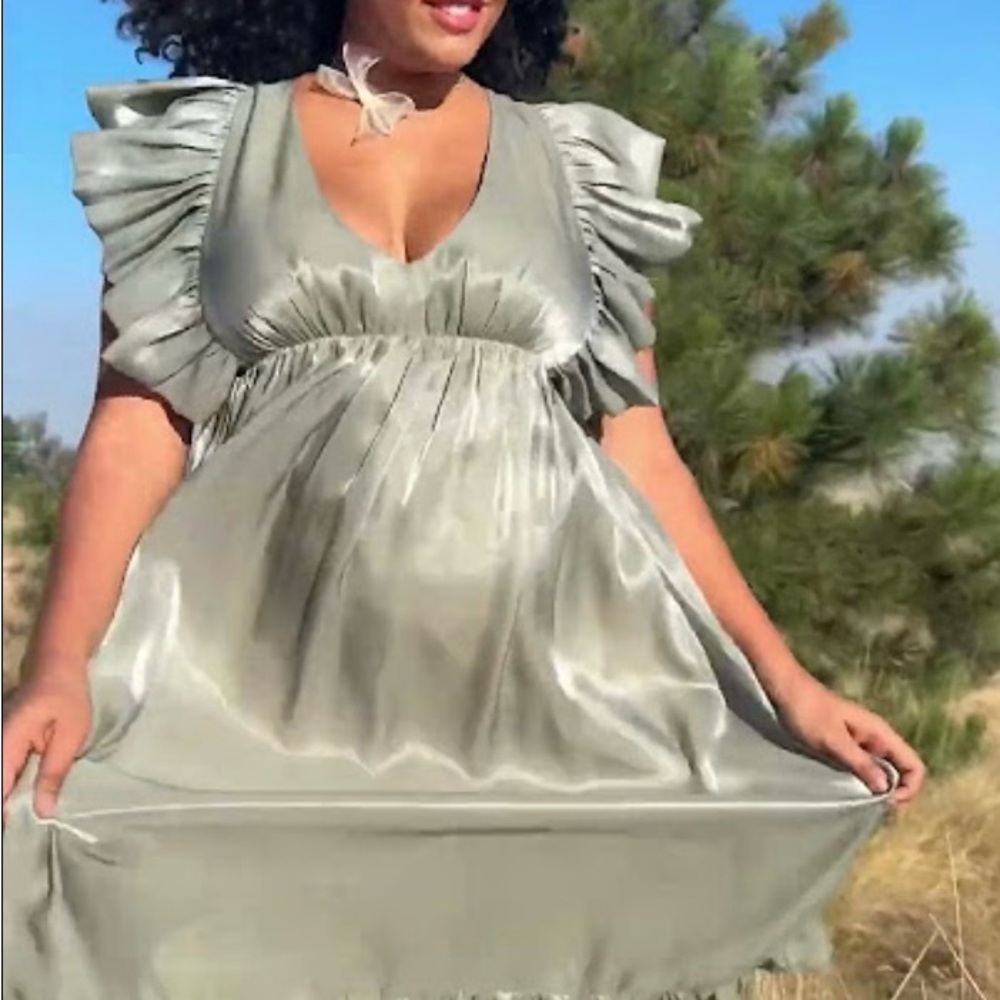BRAND NEW! Shimmer dress with ruffle sleeves